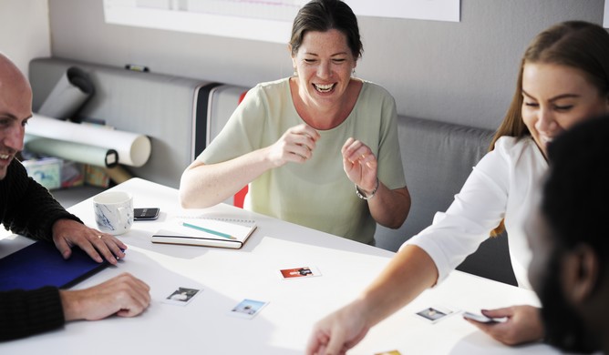 People talking around a table