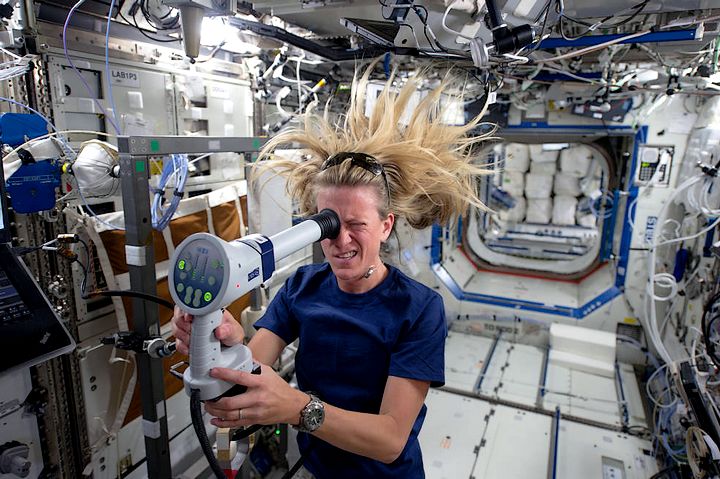 Astronaut undergoing eye examination