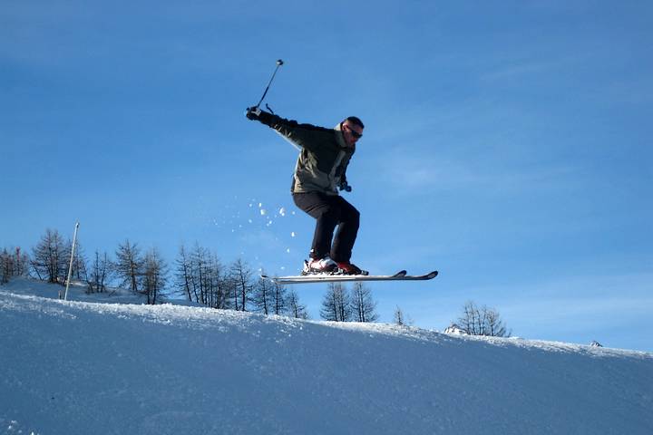 Skiing on winter slopes